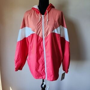 NWT Levi's Colorblock Hooded Jacket Pink/White Women's Size XL.